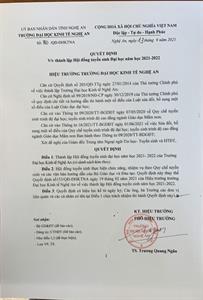 Quyết định về việc Thành lập Hội đồng tuyển sinh Đại học năm học 2021-2022