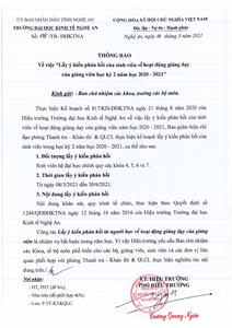 Thông báo v/v lấy ý kiến khảo sát hoạt động giảng dạy của giảng viên kỳ 2, năm học 2020 - 2021