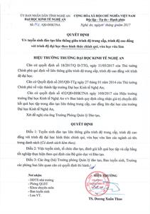 Quyết định tuyển sinh đào tạo liên thông năm 2017