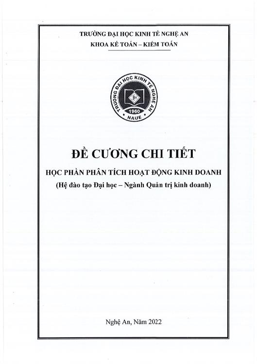 Đề cương tín chỉ học phần Phân tích Hoạt động Kinh doanh ngành QTKD năm 2022