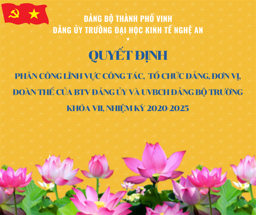 Quyết định về việc phân công phụ trách lĩnh vực công tác, tổ chức đảng, đơn vị đoàn thể, của BTV Đảng uy và UVBCH Đảng bộ Trường khóa VII, nhiệm kỳ 2020-2025