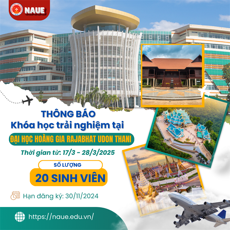 Thông báo đăng ký tham gia khóa học trải nghiệm ở Trường Đại học Hoàng Gia Udon Thani, Thái Lan