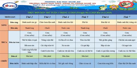 Thực đơn bán trú tuần 2 tháng 12/2025