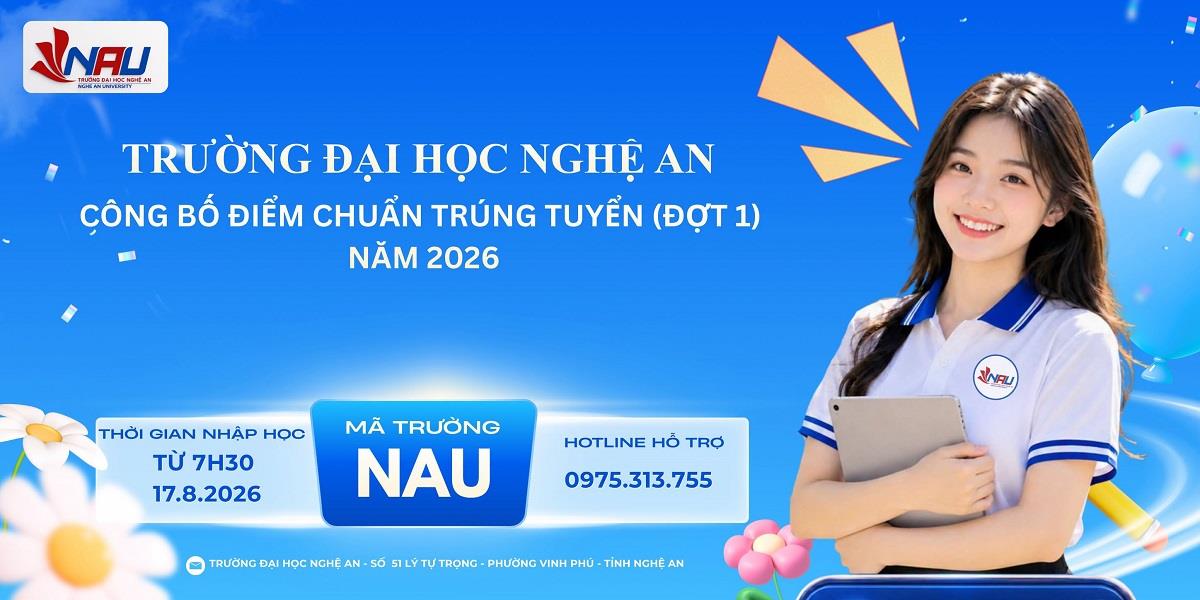 Trường Đại học Nghệ An thông báo điểm trúng tuyển hệ đại học chính quy và cao đẳng Giáo dục Mầm non đợt 1 năm 2026