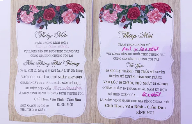 Thiệp mời đám cưới con trai của bà Hồ Thị Cẩm Đào.