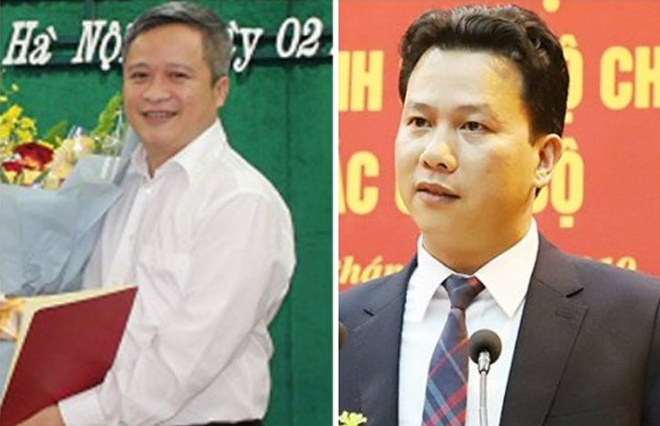 Ông Trần Tiến Hưng (trái) và ông Đặng Quốc Khánh, tân Bí thư Tỉnh ủy Hà Giang.