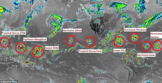 9 cơn bão đang di chuyển đến nhiều khu vực khác nhau trên thế giới