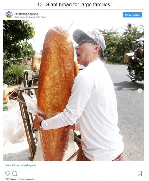 Hình ảnh bánh mì 'khổng lồ' ở An Giang được Bright Side đăng tải