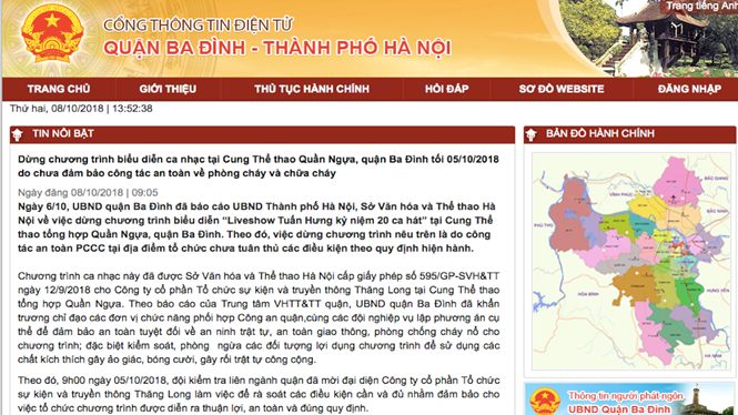 Thông báo được UBND quận Ba Đình, Hà Nội đăng tải