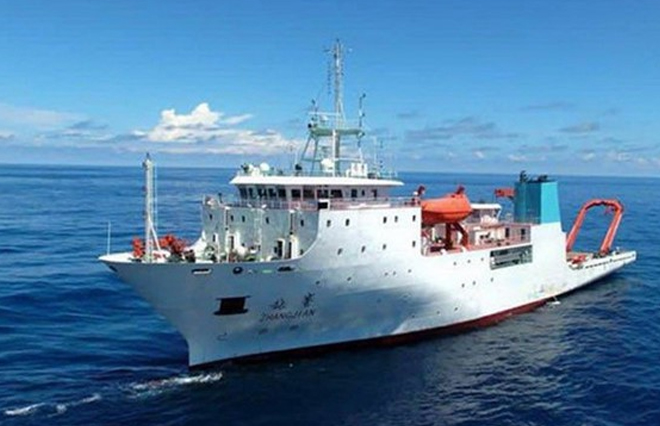Tàu Hải dương "Zhang Jian" của Trung Quốc, đây là con tàu từng bị thấy hoạt động cách bờ biển phía Đông Philippines 80 hải lý hồi đầu tháng 8. (Ảnh: Twitter)