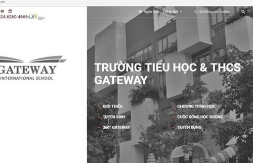 Website của Trường Gateway đã bỏ danh xưng "quốc tế" nhưng vẫn để là "International" trong tên gọi bằng tiếng Anh.